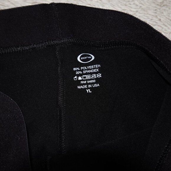 Girls Gymnastics Wide Band Black Ozone Leggings - Size Youth Large - 22" Inseam - Picture 3 of 4